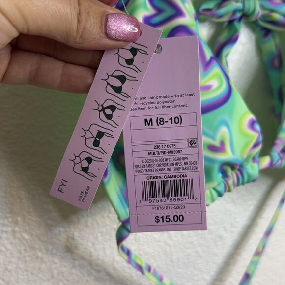 NWT- Wild Fable-Multiway Bikini Top Blue/Green Heart Print- Size Medium (8-10) - Picture 5 of 11